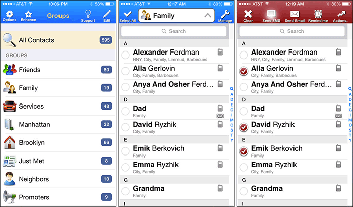 Groups Contacts and Address Book Management iPhone App Screenshot