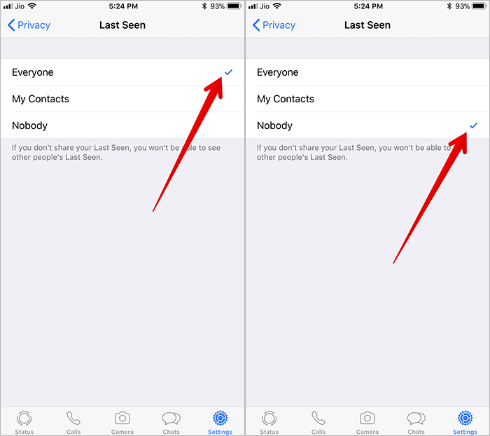 Hide Last Seen in WhatsApp on iPhone