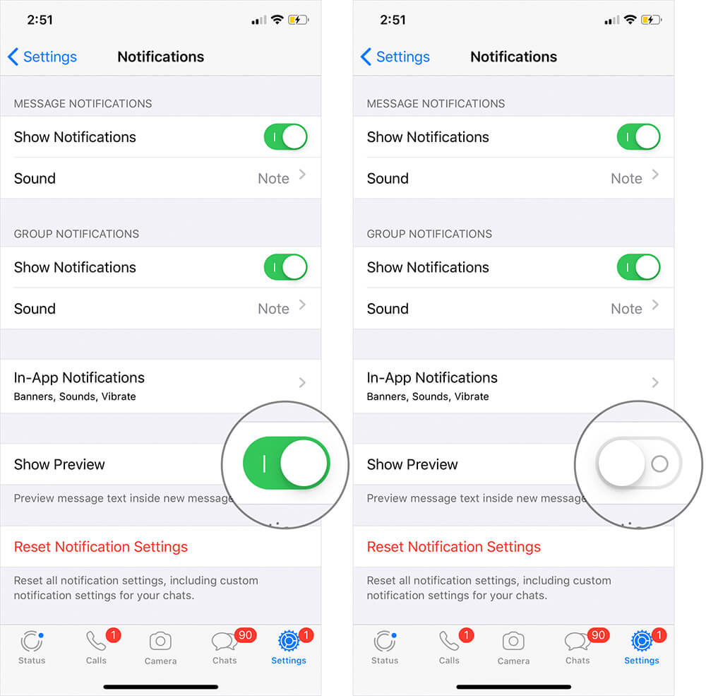 remove whatsapp message preview android