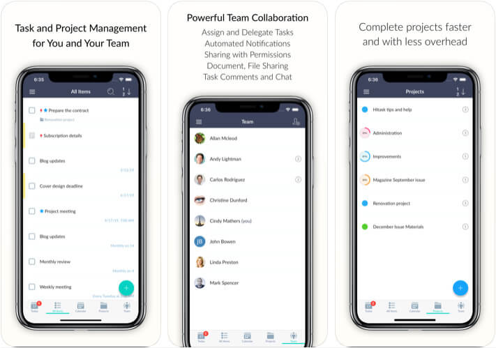Hitask Team Task Management Apple Watch and iPhone App Screenshot