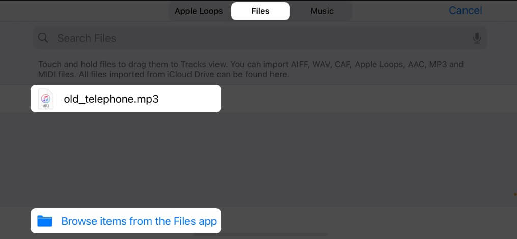 Hold a song for a few seconds to import on iPhone