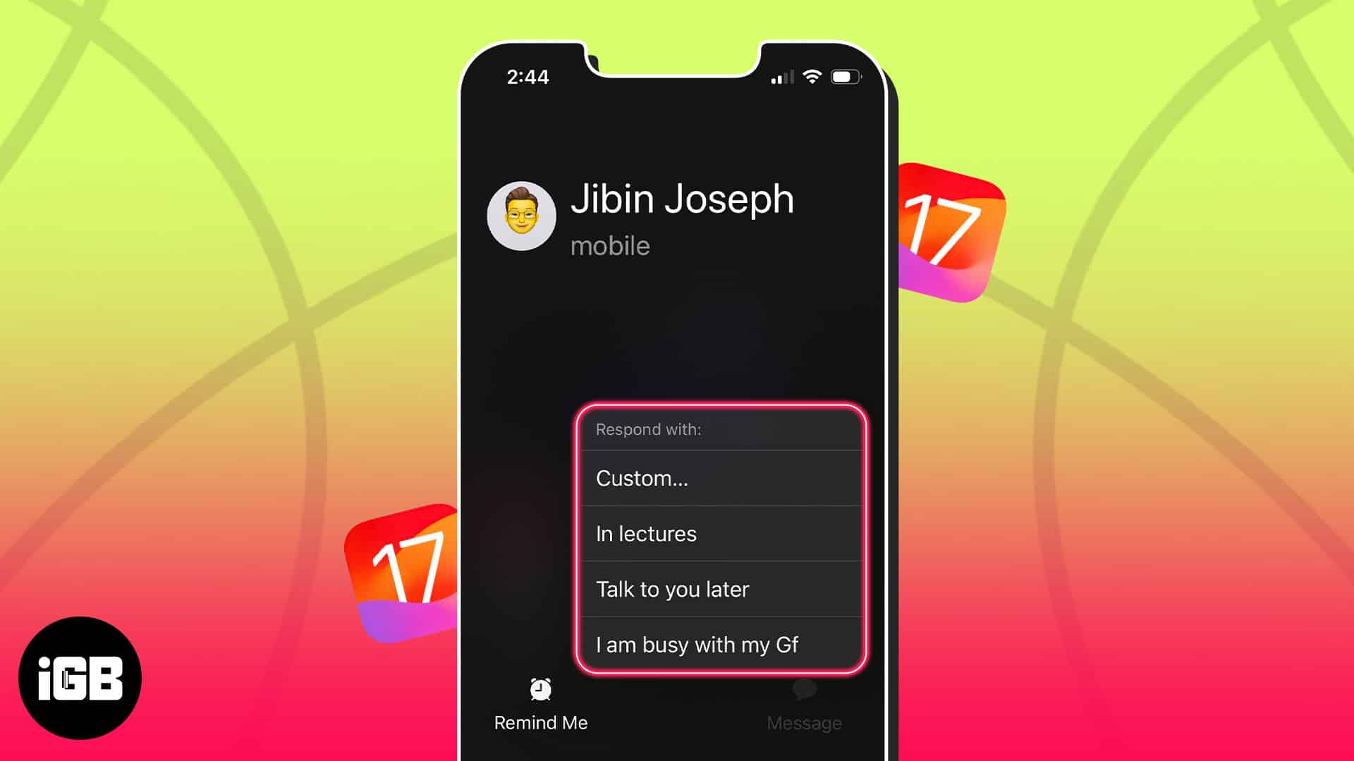auto reply to incoming calls on iphone