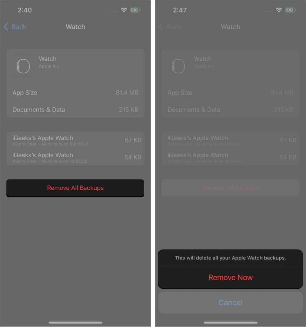 How to delete Apple Watch backup