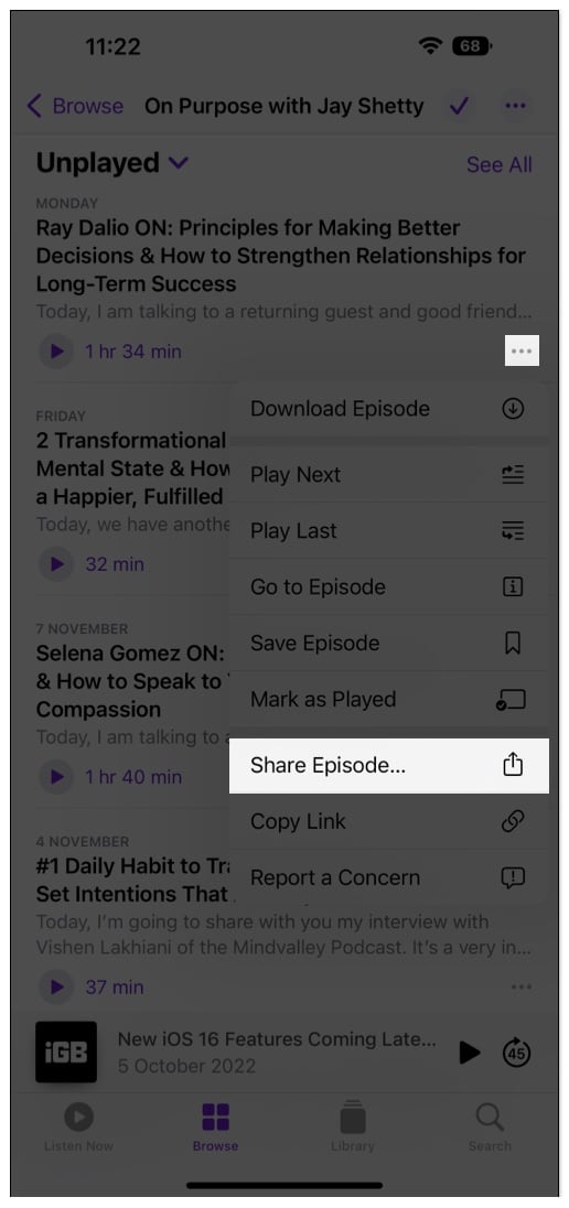 How to share Podcast episode