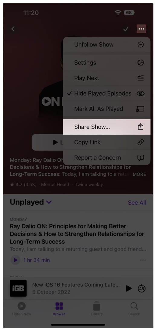 How to share podcast show  