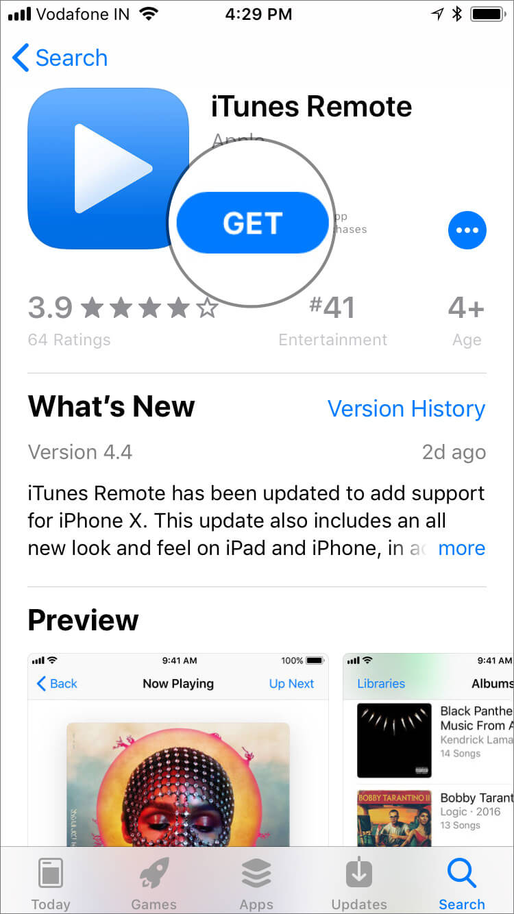 Install iTunes Remote app on iPhone
