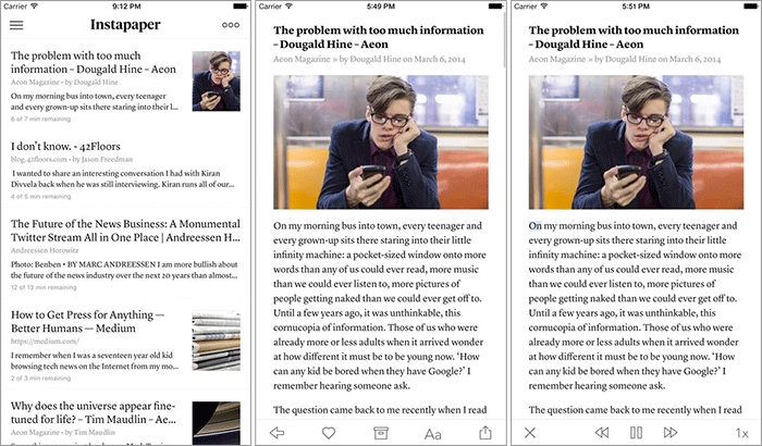 Instapaper iPhone and iPad App Screenshot