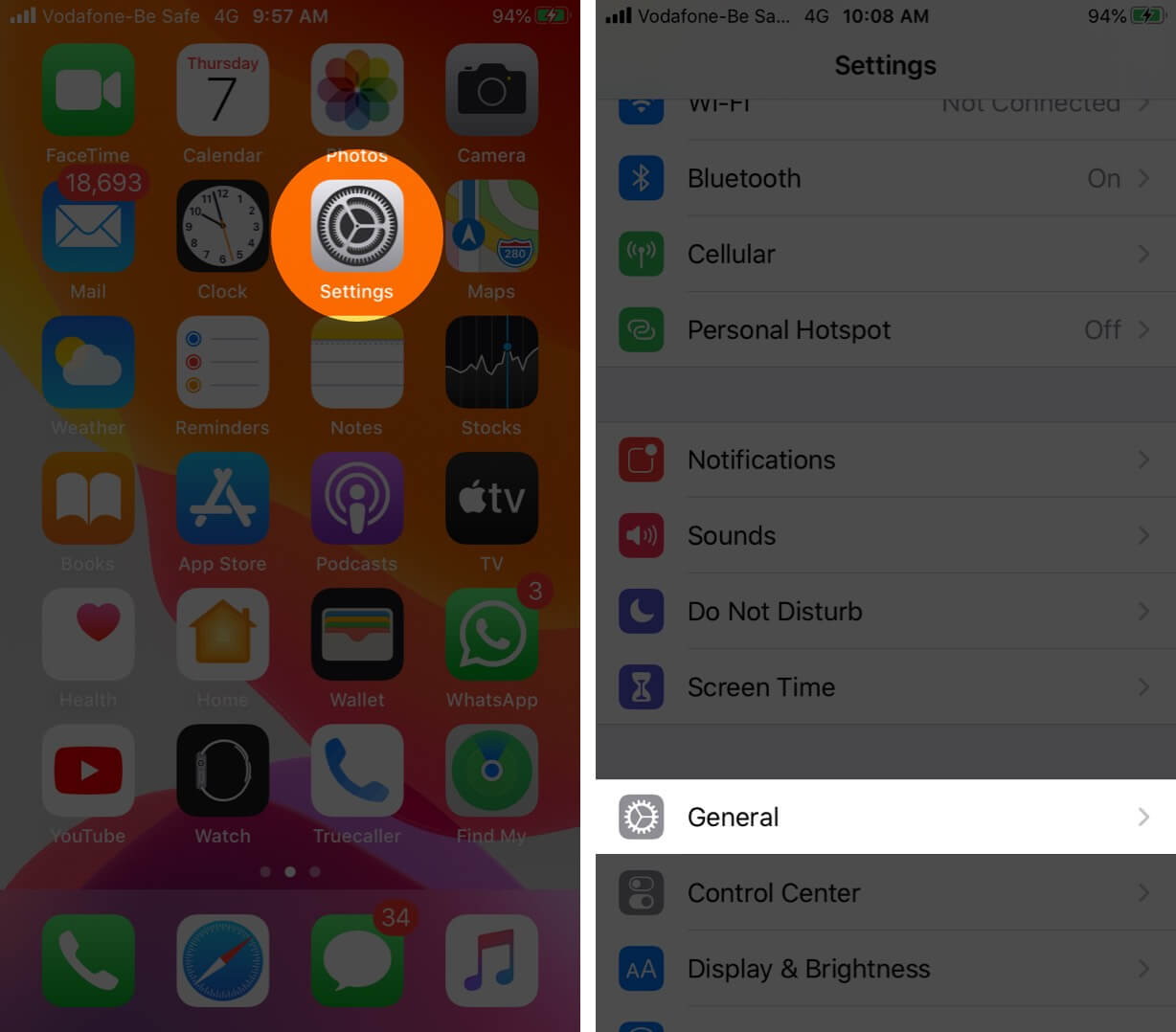Launch Settings and Tap on General on iPhone