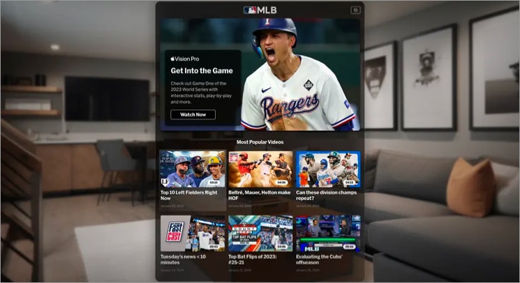 MLB live baseball app for vision pro