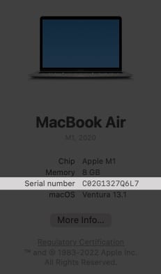 Mac's serial number will be displayed next to the Serial Number