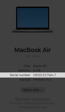Mac's serial number will be displayed next to the Serial Number