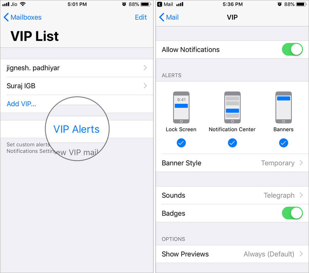 Managing VIP Alerts in Apple Mail App