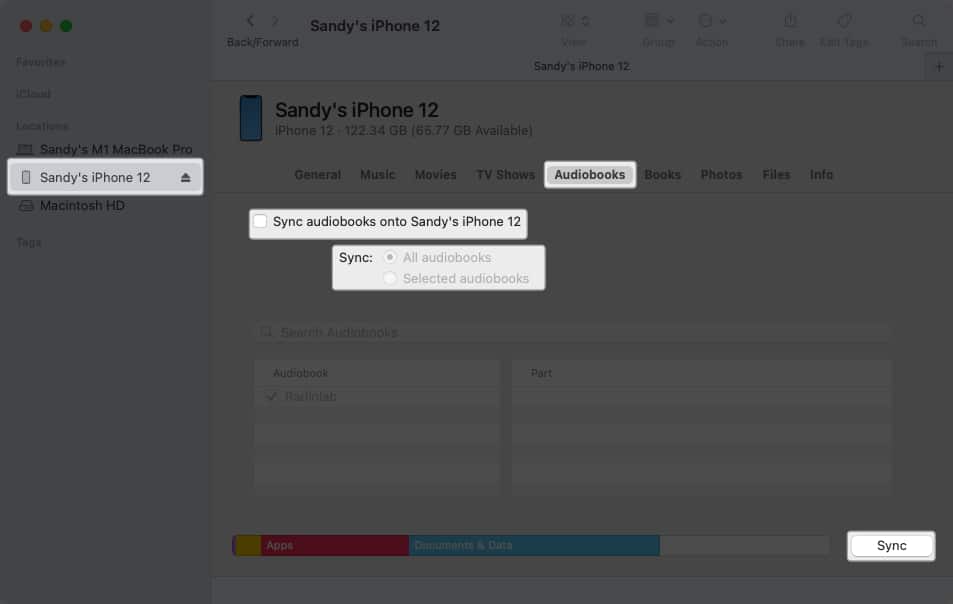Manually sync audiobooks using Finder on Mac