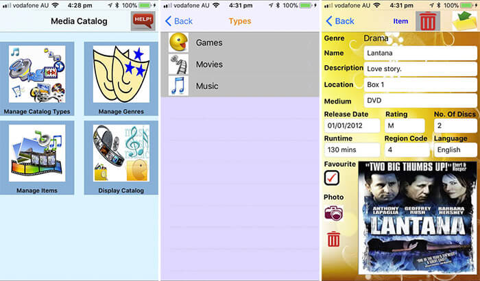 Media Catalog iPad App Screenshot