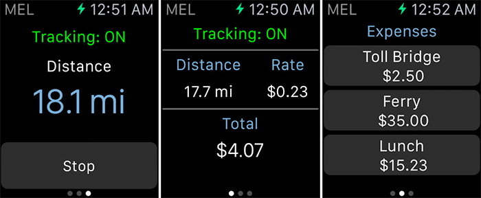 Mileage Expense Log Apple Watch Expense Management App Screenshot