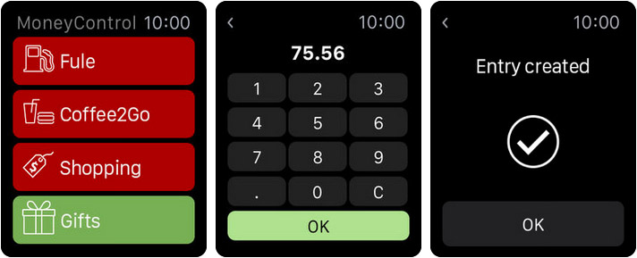 MoneyControl Spending Tracker Apple Watch App Screenshot