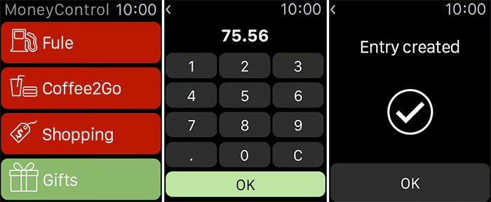 MoneyControl Spending Tracker Apple Watch Finance App Screenshot