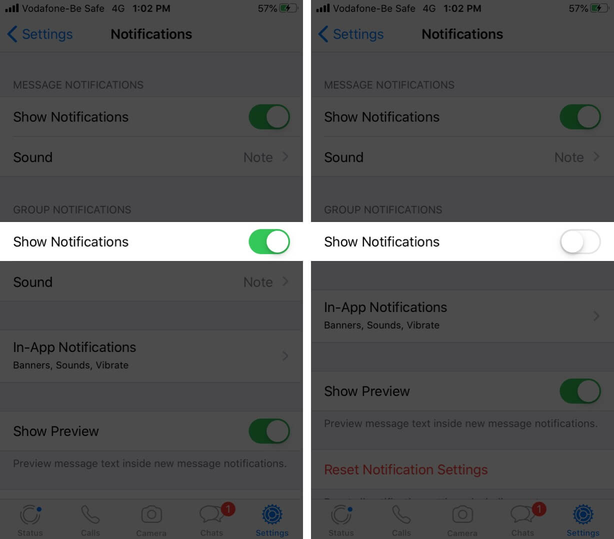 Mute Group Notifications from WhatsApp Settings on iPhone
