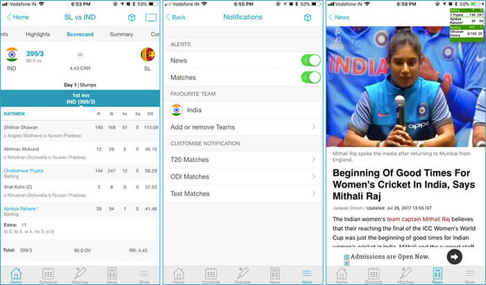 NDTV Cricket iPhone App Screenshot