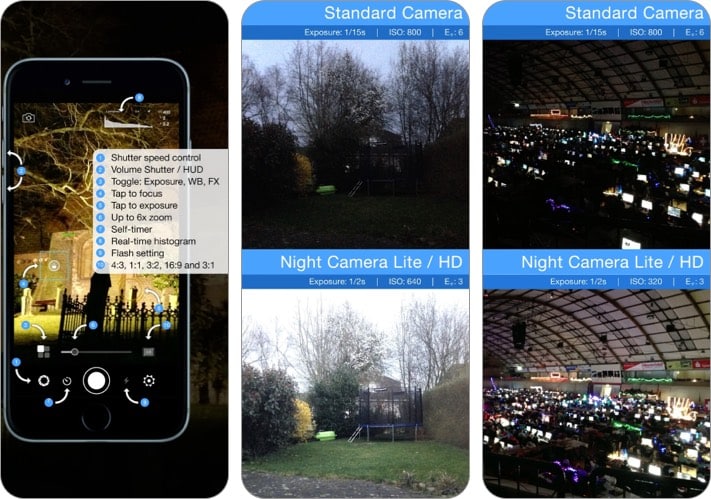 night camera for low light photos iPhone camera app screenshot