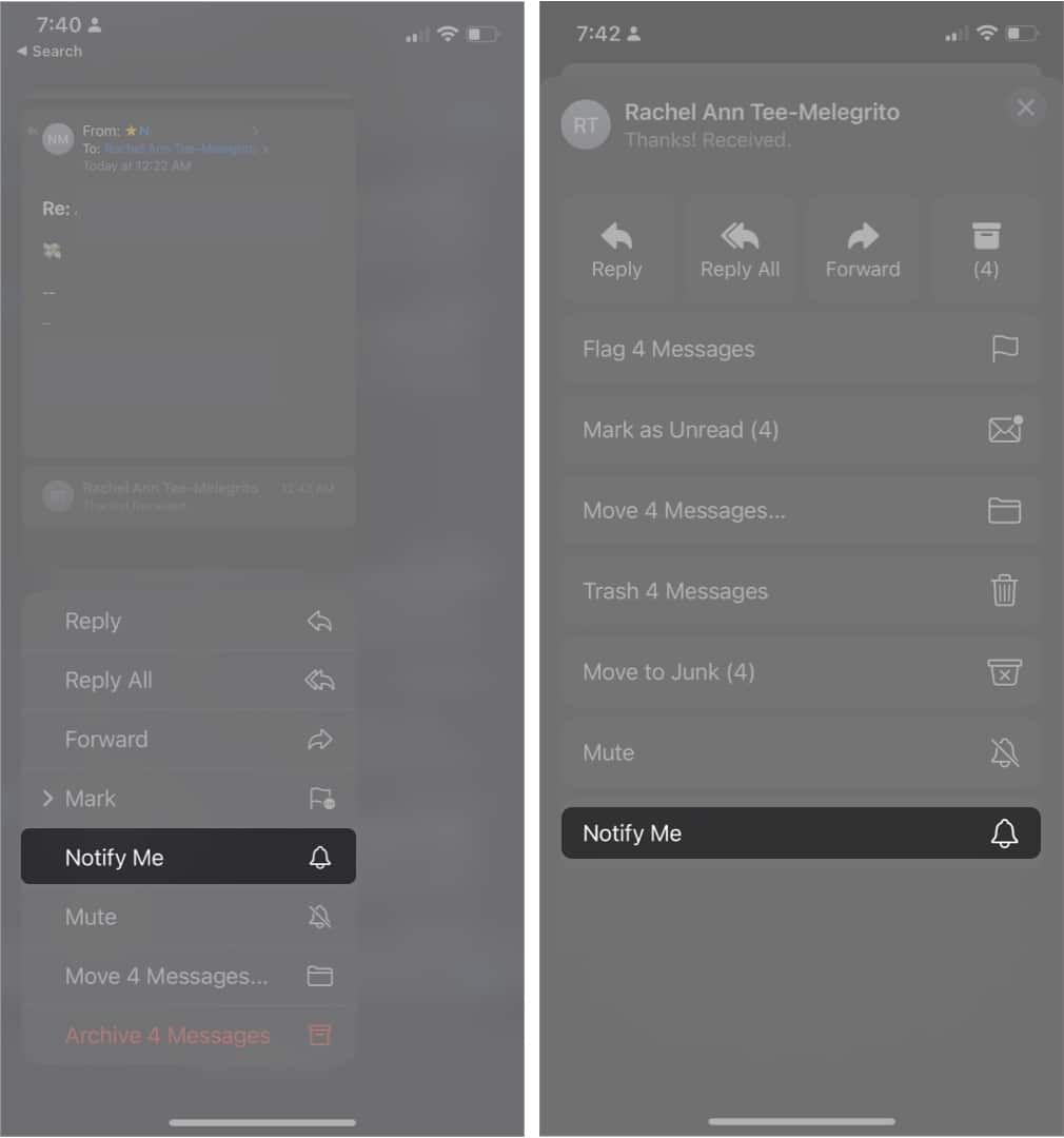 Enabling Notify Me for Email Replies Notifications on iPhone