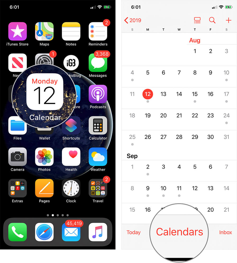 Open Calendar App on iPhone or iPad