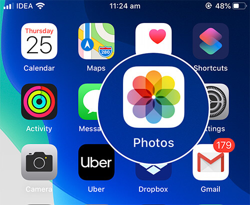 Open Photos App on iPhone in iOS 13