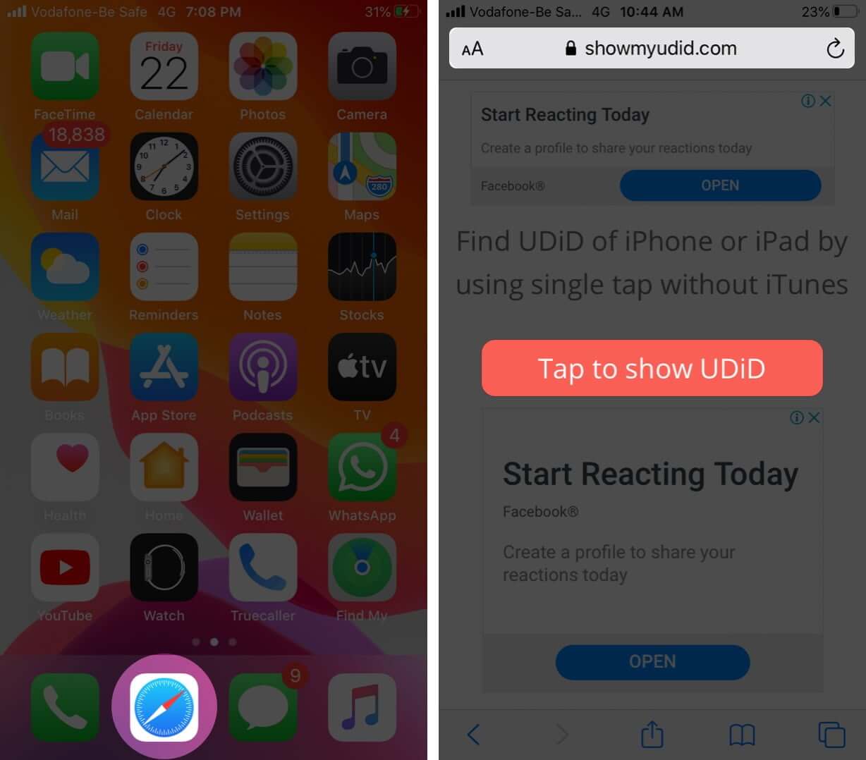 Open Safari Visit ShowMyUDID and Tap to Show UDID