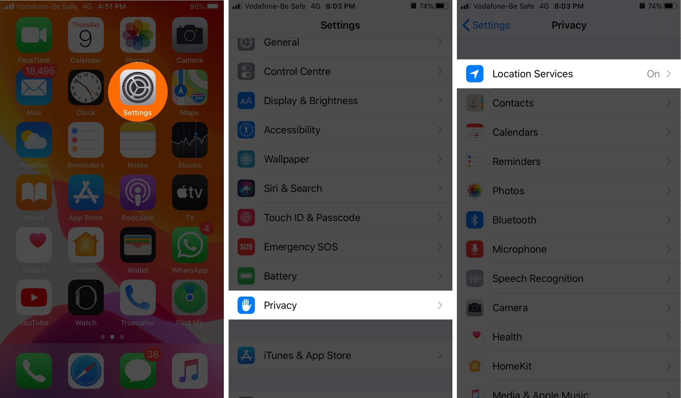 Open Settings Tap on Privacy and Location Services