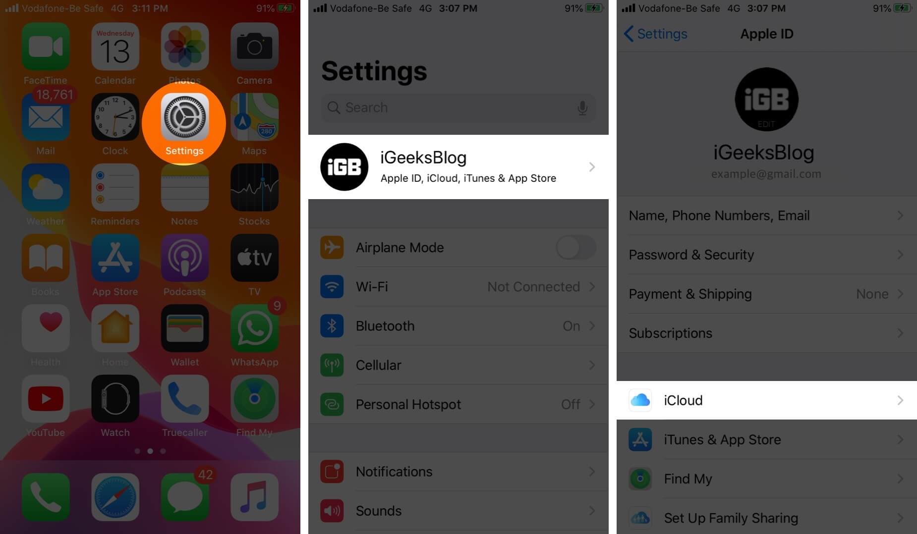 Open Settings Tap on Profile and Tap on iCloud