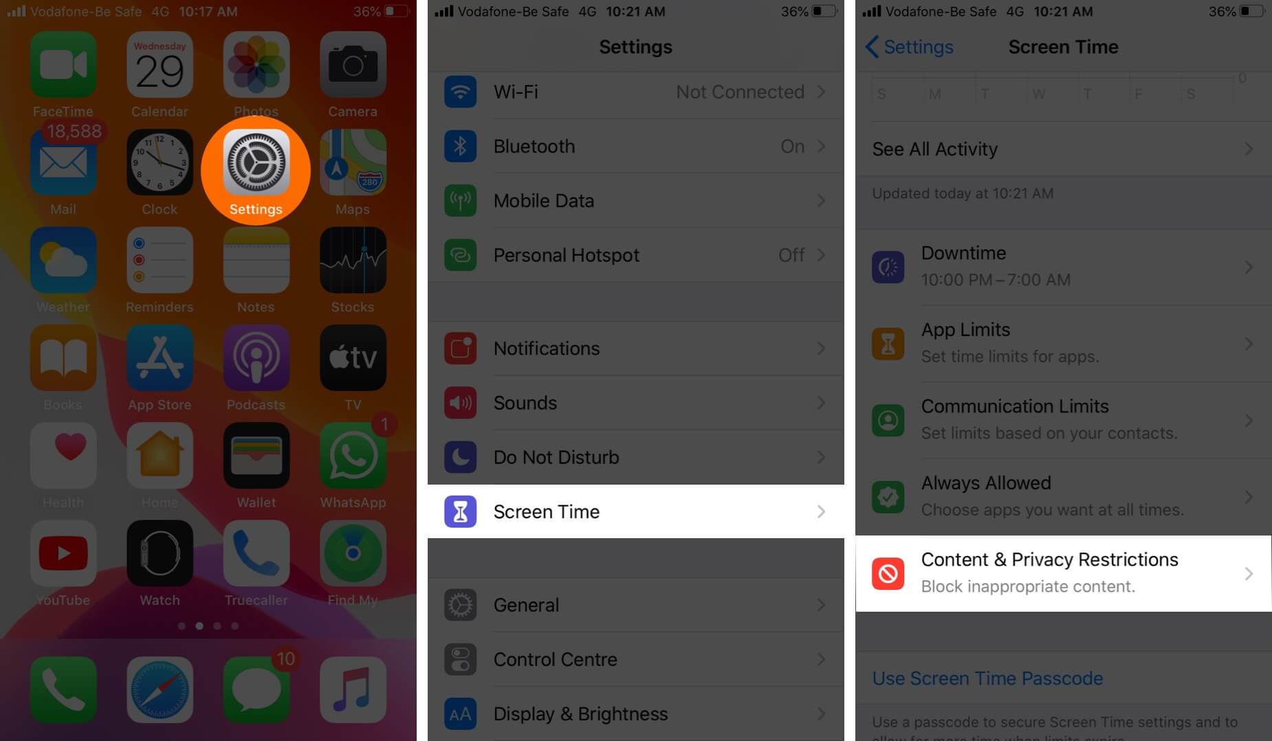 Open Settings Tap on Screen Time and Then Tap on Content & Privacy Restrictions