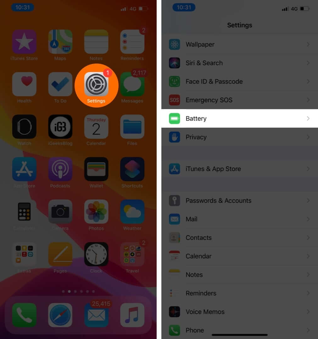 Open Settings and Tap on Battery