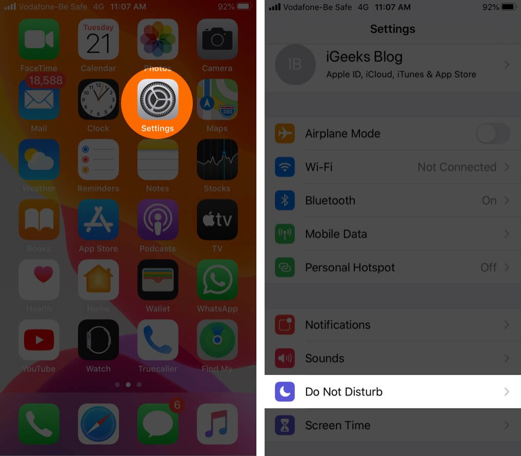 Open Settings and Tap on Do Not Disturb on iPhone