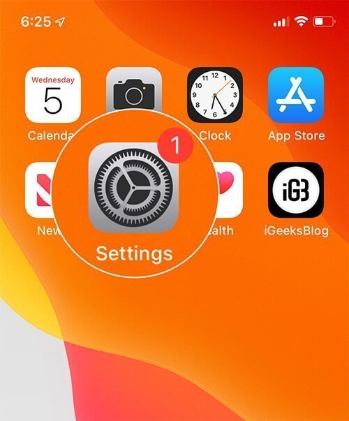 Open Settings app on iPhone running iOS 13