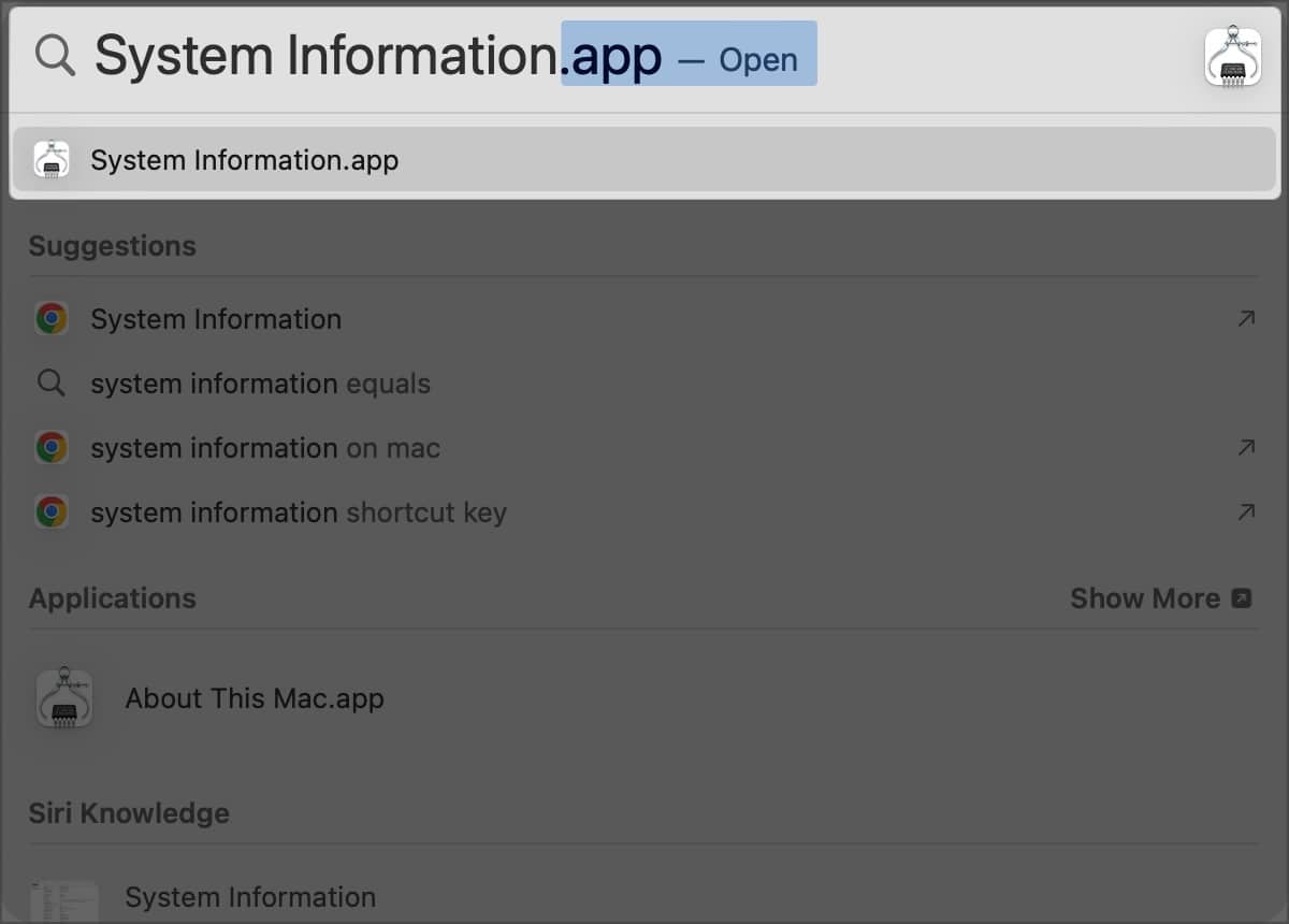 Open System Information app using shortcut on Mac
