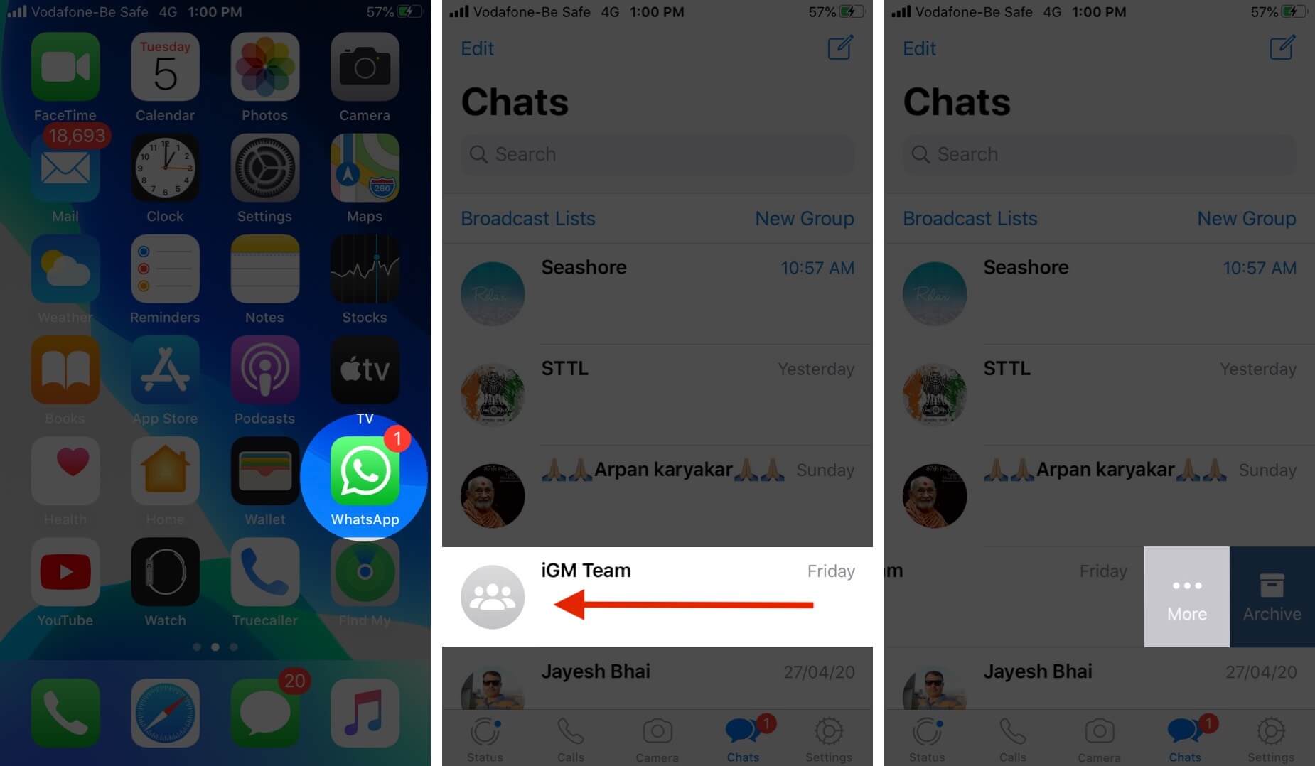 Open WhatsApp Swipe Group and Tap on More