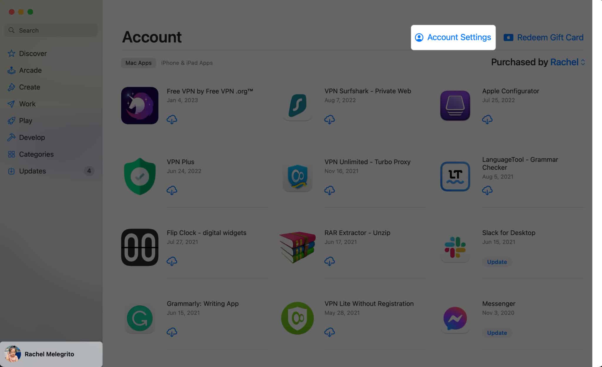 Open app store on Mac and Tap Account settings