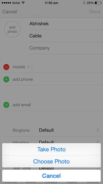 Options to Add Photo to iPhone Contact