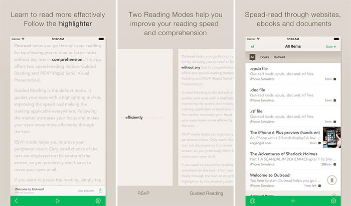 Outread Speed Reading iPhone and iPad App Screenshot