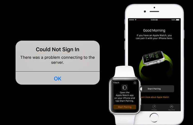 Problem connecting to the server error during apple watch setup