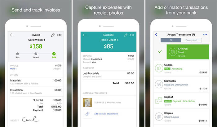 QuickBooks iPhone and iPad App Screenshot