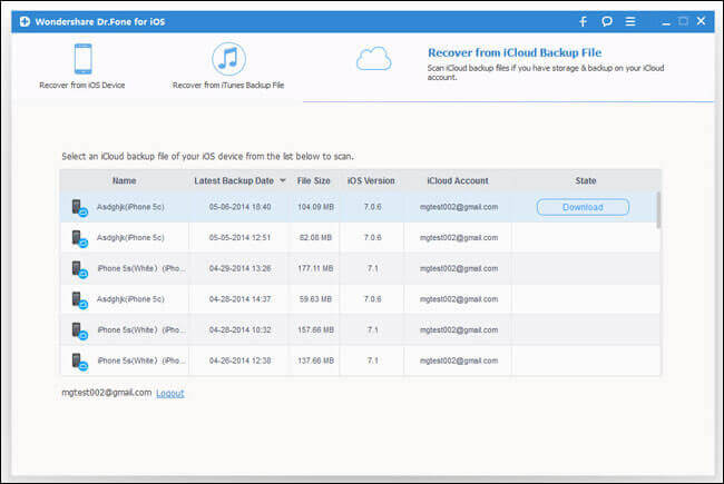 Recover iCloud Backup using Dr.Fone Software