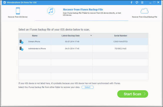 Recover iTunes Backup using Dr.Fone Software