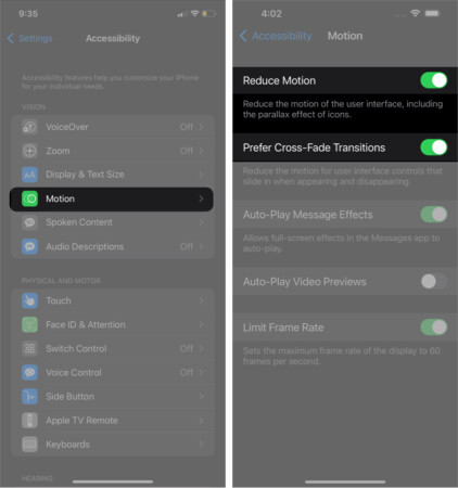 Reduce Motion on iPhone