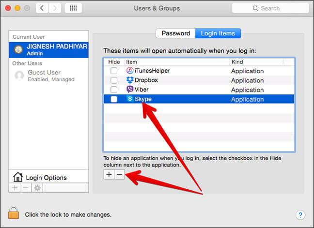 Remove Skype from Startup Apps on Mac