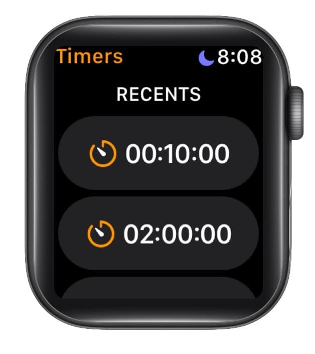 Repeat a previously set timer on Apple Watch