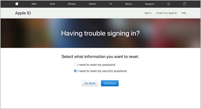 Reset Apple ID Security Question