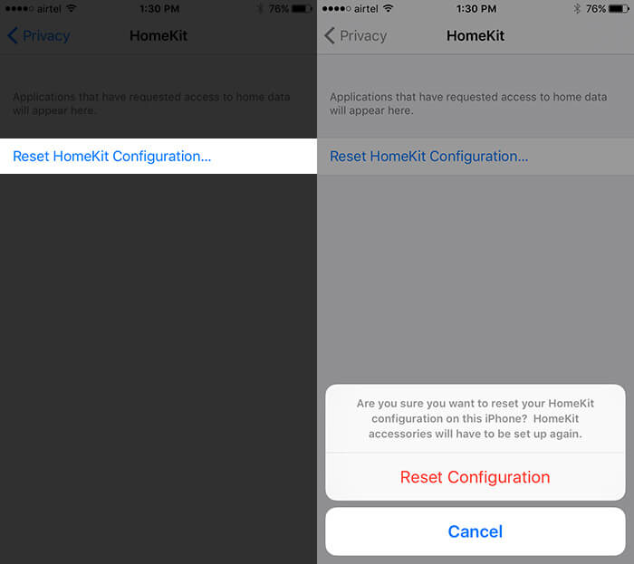 Reset HomeKit Configuration on iPhone