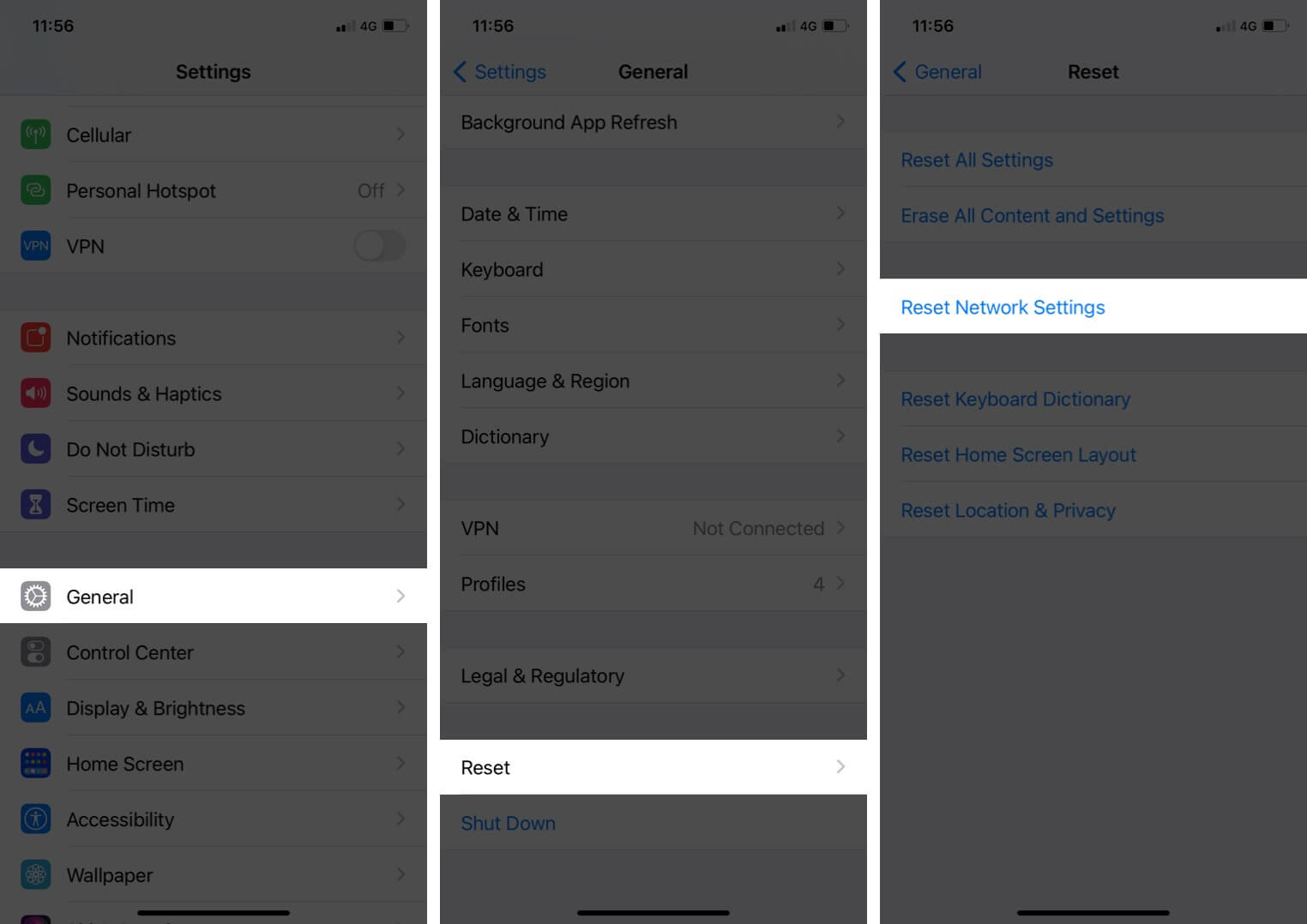 Reset Network Settings on iPhone