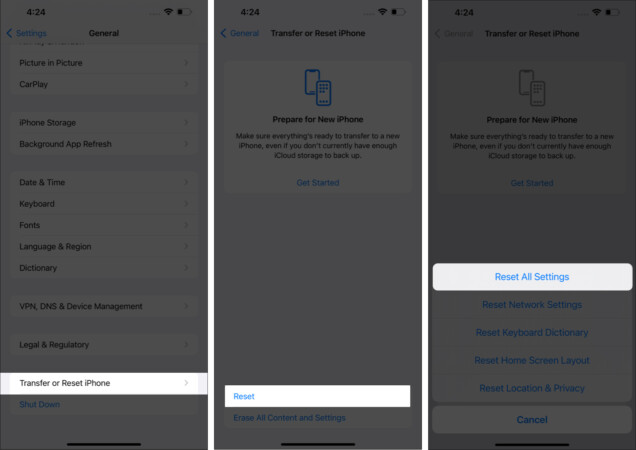 Reset all settings on iphone